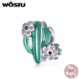 925 Silver Cactus Charms Green Cactus Pink Petal Flowers Beads Bracelet Charms