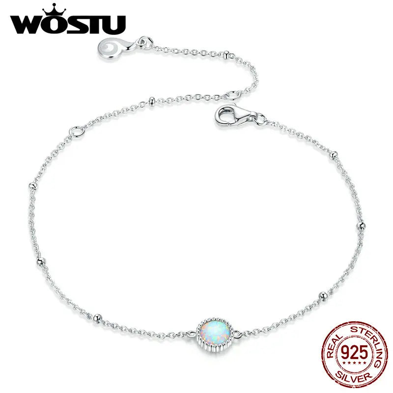 925 Silver Opal Chain Women Bracelet Lobster Clasp