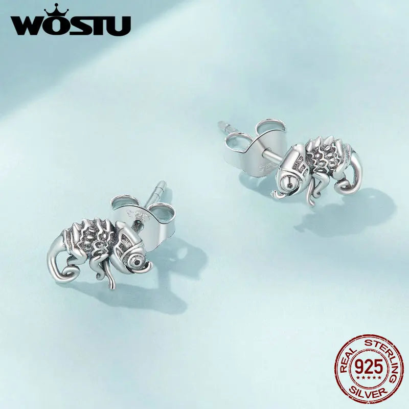 Chameleon Earrings 925 Sterling Silver Mini Stud Anniversary Party Jewelry