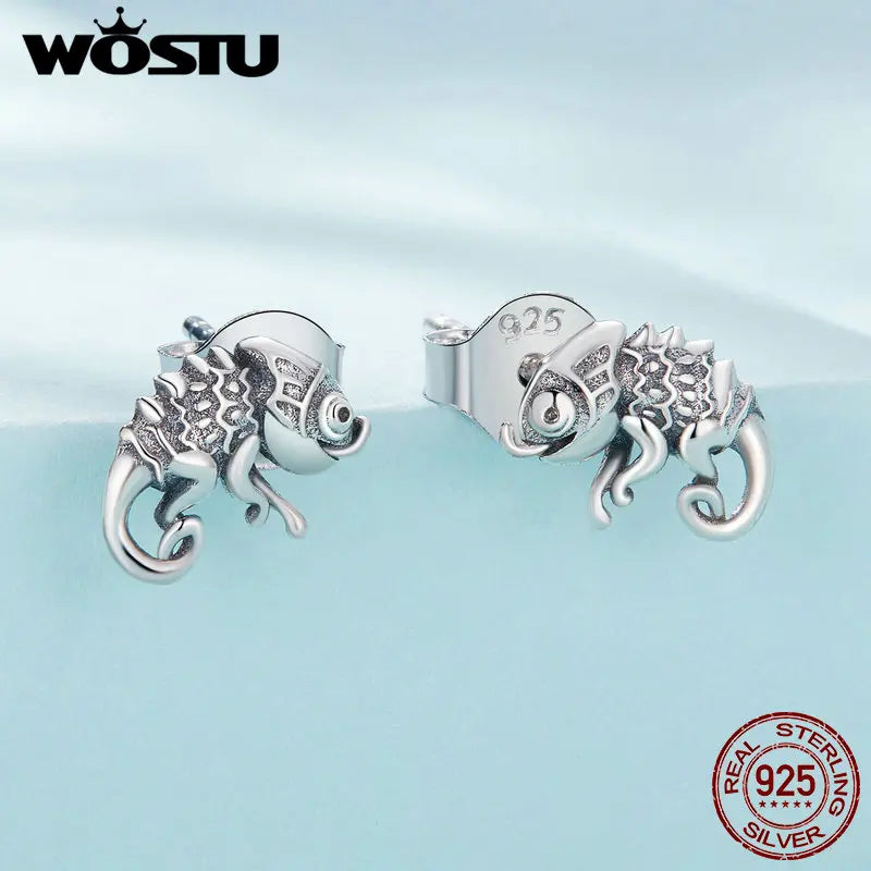 Chameleon Earrings 925 Sterling Silver Mini Stud Anniversary Party Jewelry