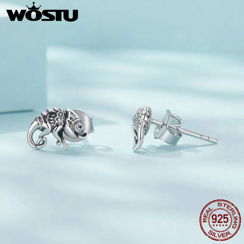Chameleon Earrings 925 Sterling Silver Mini Stud Anniversary Party Jewelry