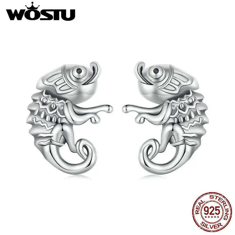 Chameleon Earrings 925 Sterling Silver Mini Stud Anniversary Party Jewelry