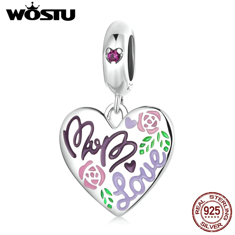 925 Sterling Silver Mother's Heart Doodle Pendant Bead