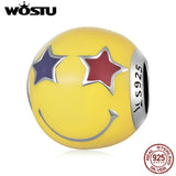 925 Silver Star Eyes Smiley Pendant Bead for DIY Jewelry