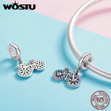 925 Bike Bicycle Rainbow Zircon Bead Bracelet Pendant Jewelry