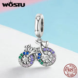 925 Bike Bicycle Rainbow Zircon Bead Bracelet Pendant Jewelry