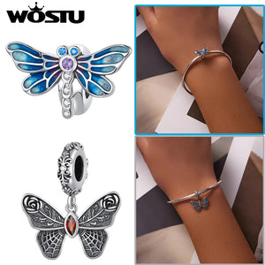 925 Silver Butterfly Pendant Charm for Bracelet Zircon Necklace Jewelry