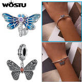 925 Silver Butterfly Pendant Charm for Bracelet Zircon Necklace Jewelry