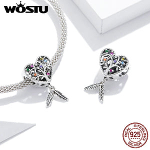925 Sterling Silver Tree of Life Heart Beads Pendant for DIY Jewelry