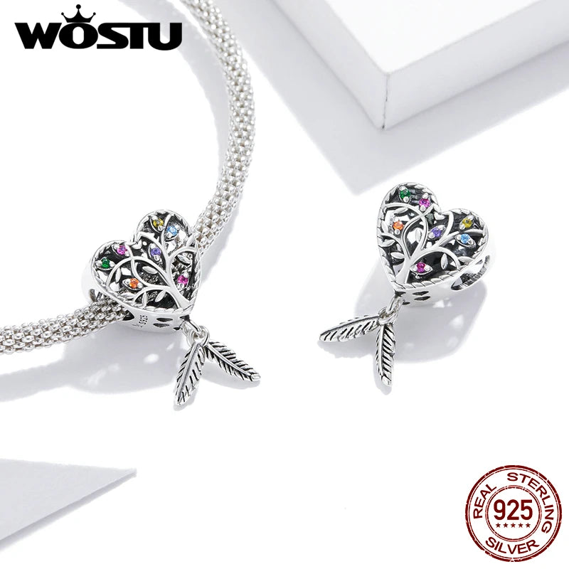 925 Sterling Silver Tree of Life Heart Beads Pendant for DIY Jewelry