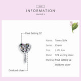 925 Sterling Silver Tree of Life Heart Beads Pendant for DIY Jewelry