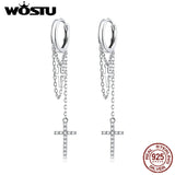 925 Silver Tassel Earrings CZ Studs Women Brincos