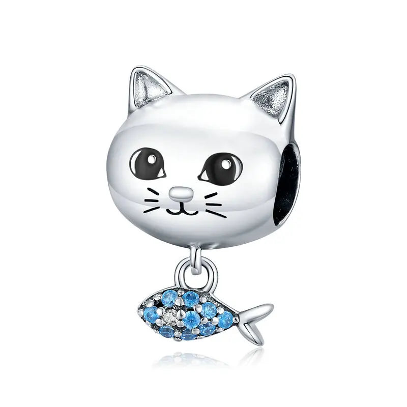 925 Sterling Silver Cat Zirconia Bead for DIY Jewelry