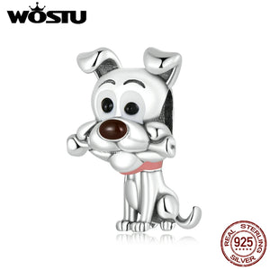 Dog Animal 925 Silver Pendant Charm Bead Wedding Bracelet Necklace Bangle