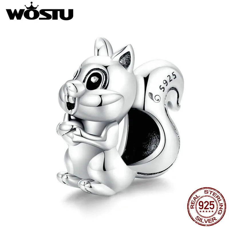 Squirrel Charms 925 Sterling Silver Animal Beads for Bracelet Necklace Pendant