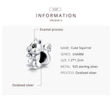 Squirrel Charms 925 Sterling Silver Animal Beads for Bracelet Necklace Pendant