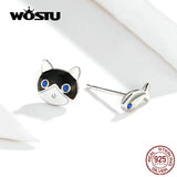 Cat & Fish Sterling Silver Stud Earrings
