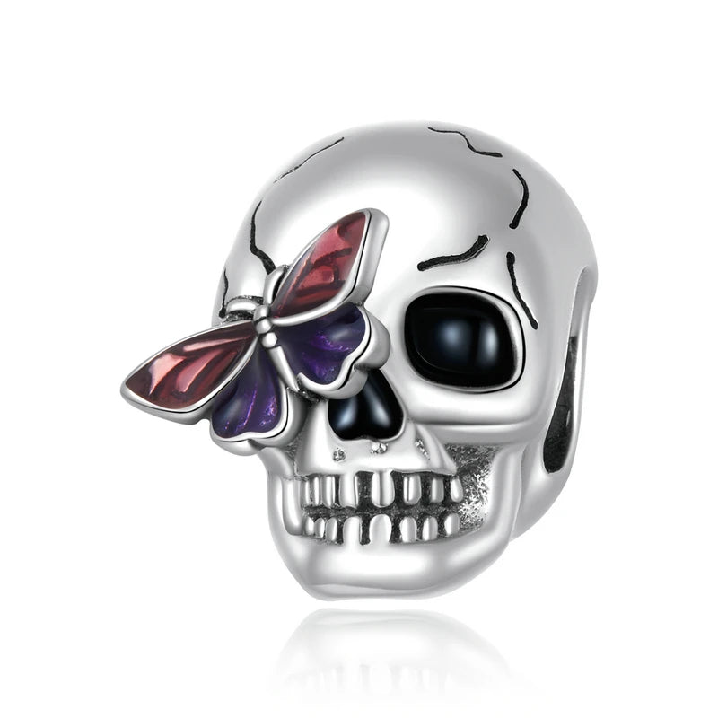 Dark Skull Butterfly Charms 925 Silver Halloween Beads for Jewelry