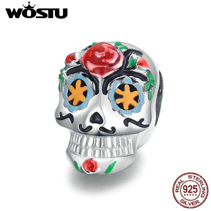Dark Style Skull 925 Silver Enamel Bead for Jewelry CTC326
