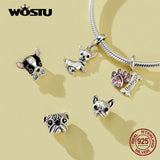 925 Silver Zirconia Dog Charms for Bracelet Pendant DIY Jewelry