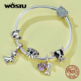 925 Silver Zirconia Dog Charms for Bracelet Pendant DIY Jewelry