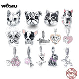 925 Silver Zirconia Dog Charms for Bracelet Pendant DIY Jewelry