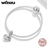 Double-Circled Charm 925 Silver Heart-shaped Pendant Bracelet Jewelry Gift