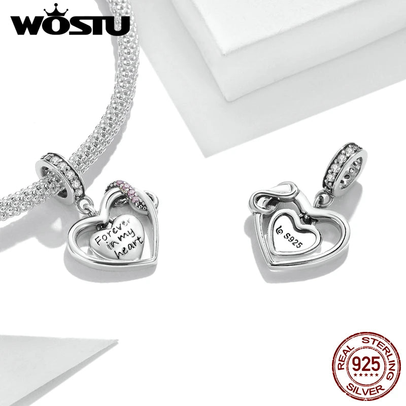 Double-Circled Charm 925 Silver Heart-shaped Pendant Bracelet Jewelry Gift