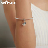 Double-Circled Charm 925 Silver Heart-shaped Pendant Bracelet Jewelry Gift