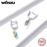 925 Sterling Silver Colored Feather Drop Earrings CTE485