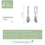 925 Sterling Silver Colored Feather Drop Earrings CTE485