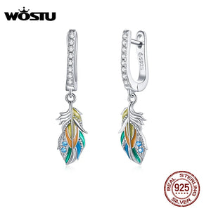 925 Sterling Silver Colored Feather Drop Earrings CTE485