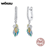 925 Sterling Silver Colored Feather Drop Earrings CTE485