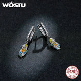 925 Sterling Silver Colored Feather Drop Earrings CTE485