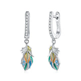 925 Sterling Silver Colored Feather Drop Earrings CTE485