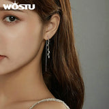 925 Silver Zircon Chain Link Wheat Drop Earrings