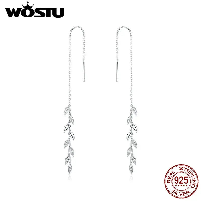 925 Silver Zircon Chain Link Wheat Drop Earrings