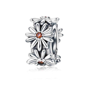 925 Silver Darling Daisies Spacer Charm Bracelet Necklace Jewelry