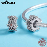 925 Silver Darling Daisies Spacer Charm Bracelet Necklace Jewelry