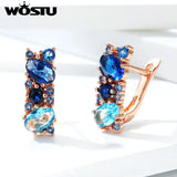 European Style Crystal Clip Earrings Copper Clear CZ Rose Earrings