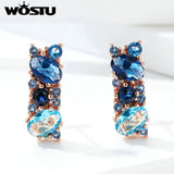 European Style Crystal Clip Earrings Copper Clear CZ Rose Earrings