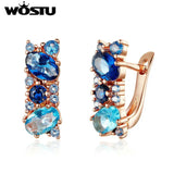 European Style Crystal Clip Earrings Copper Clear CZ Rose Earrings