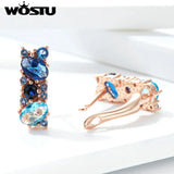 European Style Crystal Clip Earrings Copper Clear CZ Rose Earrings