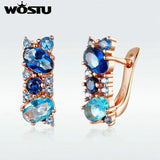 European Style Crystal Clip Earrings Copper Clear CZ Rose Earrings