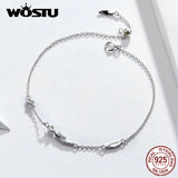 Feather Bracelets 925 Sterling Silver CZ Stone Chain Link