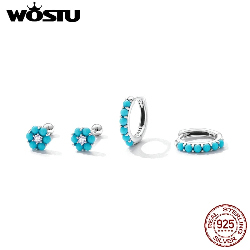 Vintage Turquoise Hoop Earrings 925 Silver Wedding Jewelry