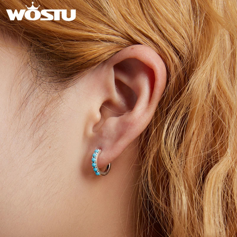 Vintage Turquoise Hoop Earrings 925 Silver Wedding Jewelry