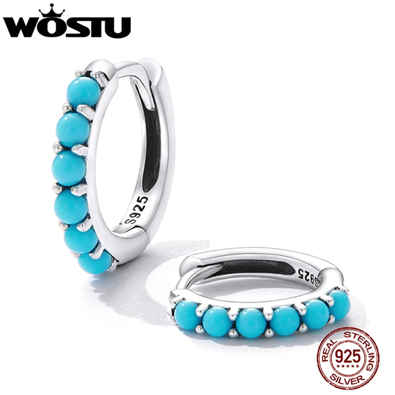 Vintage Turquoise Hoop Earrings 925 Silver Wedding Jewelry