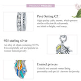925 Silver Colorful Feather Charm CZ European Charms DIY Jewelry