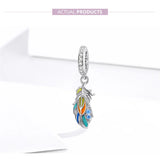 925 Silver Colorful Feather Charm CZ European Charms DIY Jewelry